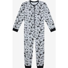 Açık Gri Erkek ÇocukMelanj Wild Dinozor Desenli Uzun Kollu Tulum Pijama