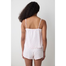 Pink Heart Saten Şortlu Pijama Takımı - Loves Paris Koleksiyonu