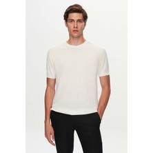 TWN Slim Fit Ekru Düz Örgü Rayon Triko T-Shirt 3EF060638904M