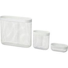 IKEA Skadıs 3 Lü Set 3 Adet Çok Amaçlı Çelik Pano Parçası Beyaz Saklama Sepetleri