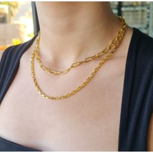 Gold Çift Zincirli Ataç Kolye