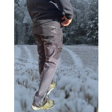 Snowmount Erkek Siyah Antrasit Su İtici Rüzgar Geçirmez Outdoor Kışlık Softshell Paça Fermuarsız Pantolon