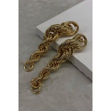 Bethes'Na Kalın Burgu Uzun Model Gold Renk Küpe Abiye Özel Seri (6.4 Cm)