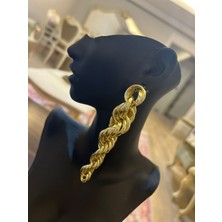 Bethes'Na Kalın Burgu Uzun Model Gold Renk Küpe Abiye Özel Seri (6.4 Cm)