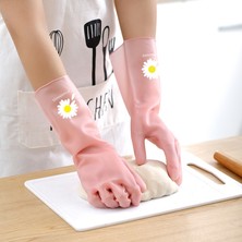 Zhuxi Shop B Pembe Geniş Stil M Boyutu Ev Eldiveni Pvc Çamaşır Su Geçirmez Plastik Ev Temizlik Araçları Kauçuk Kaymaz Peluş Mutfak Bulaşık Yıkama Temizliği (Yurt Dışından)