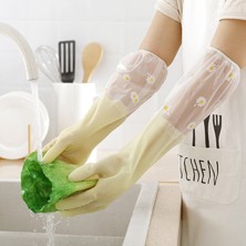 Zhuxi Shop B Pembe Geniş Stil M Boyutu Ev Eldiveni Pvc Çamaşır Su Geçirmez Plastik Ev Temizlik Araçları Kauçuk Kaymaz Peluş Mutfak Bulaşık Yıkama Temizliği (Yurt Dışından)