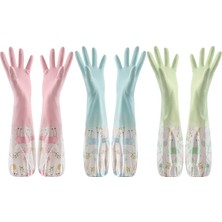 Zhuxi Shop B Pembe Geniş Stil M Boyutu Ev Eldiveni Pvc Çamaşır Su Geçirmez Plastik Ev Temizlik Araçları Kauçuk Kaymaz Peluş Mutfak Bulaşık Yıkama Temizliği (Yurt Dışından)