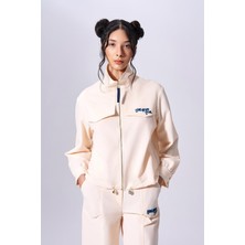 Naar Kadın Dik Yaka Regular Fit Fermuar Kapamalı Uzun Kollu Krem Mont NAAR91604-KREM