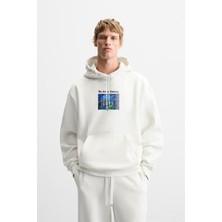Kapuşonlu Starry Night Baskılı Oversize Kalıp Unisex Hoodie