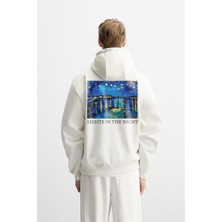 Kapuşonlu Starry Night Baskılı Oversize Kalıp Unisex Hoodie