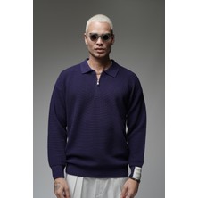 King Brich Polo Yaka Yarım Fermuarlı Oversize Kalıp Triko Kazak