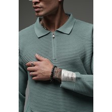 King Brich Polo Yaka Yarım Fermuarlı Oversize Kalıp Triko Kazak
