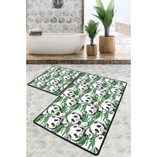 Chilai Home Green Panda Banyo Halısı 2'li Set Banyo Paspası Kaymaz Tabanlı Klozet Takımı Djtbanyo