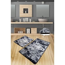 Chilai Home Tıger 2'li Set Yıkanabilir Kaymaz Taban Banyo Halısı Paspas Siyah-Beyaz Desenli