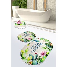 Chilai Home Hello Summer 2'li Set Banyo Halısı Paspas Yıkanabilir Kaymaz Taban Klozet Takımı Djtbanyo