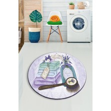 Chilai Home Lavanta 100X100 cm Çap Banyo Halısı Djt Yıkanabilir Kaymaz Taban  Paspas Klozet Takımı