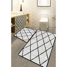 Chilai Home Creix 2'li Set Banyo Halısı Kaymaz Tabanlı Şık Desenli Beyaz Renkli