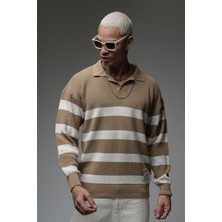 King Brich Kingbrich Polo Yaka Çizgili Oversize Kalıp Erkek Kazak