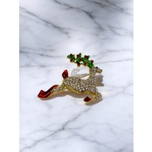 Vola Collection Yılbaşı Ren Geyiği Taşlı Broş Hediye
