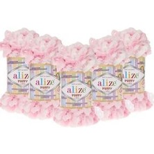 (5 Adet ) Puffy Color El Örgü Ipliği 5'li Paket - 5863 Bebe Pembe - 100 Gr. 9 Mt. Parmak Örgü Ipi