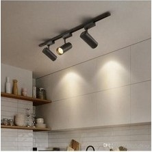 LED Siyah Kasa Günışığı 30W 3 Adet 360 Dönen Ray Spot Lamba 1 Metre Raylı Armatür