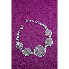 925 Ayar Gümüş El Işi Klasik Yuvarlak Modeli Midyat Telkari Bileklik