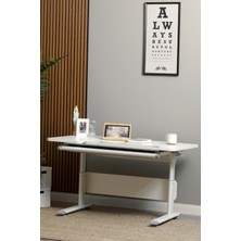 Creo Mobili Yükseklik ve Eğim Ayarlı, Vega Simple Çalışma Masası Çekmecesiz - 130 x 70  cm , Ekru/ Gri