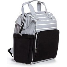 Anne Bebek Bakım Sırt Çantası Biberon Termoslu Sıvı Geçirmez Puset Askı Aparatlı Siyah Gri Çizgili