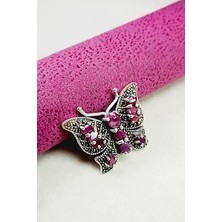 925 Ayar Gümüş Markazit Kelebek Modeli Kök Yakut Taşlı Broş