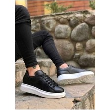 ER0547 Erb Kalın Yüksek Taban Siyah Beyaz Bağcıklı Spor Erkek Ayakkabı