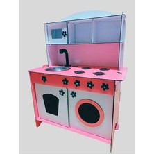Montessori Eğitici Ahşap Çocuk Oyuncak Mutfak Dolabı Pembe-Beyaz 3 mm 84X60 cm