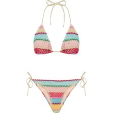 Aquella Triko Renkli Desenli Üçgen Bikini Takım