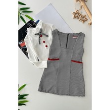 Miniğimin Cicileri Kazayağı Desenli Hakim Yakalı Kız Çocuk 2 li takım - Beyaz