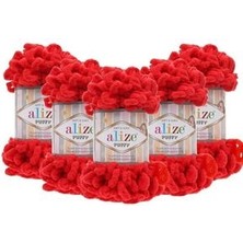 Puffy 56 Kırmızı ( 5 Adet ) - El Örgü Iplikleri Panduf Battaniye Ipi Atkı Hırka Paspas Ipliği