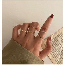 5'li Inci Figürlü Minimal Set Yüzük 0602