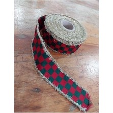 Simli Damalı Kurdele Kırmızı Yeşil (3 cm x 10 Mt), Kurdele, Yılbaşı, Damalı