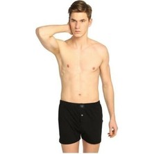 Tutku Erkek Siyah Düz Desenli Penye Düğmeli Boxer L Beden Paça Tipi 5'li Paket