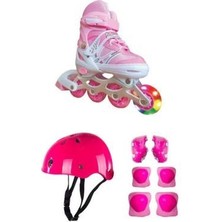 Pembe Metal Paten Ayarlanabilir Alıştırma Kask Dizlik Bileklik Dirseklik Set