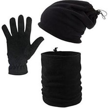 Hintohu Siyah Polar Kumaş Boyunluk Eldiven Set