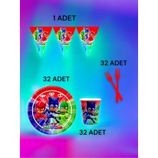 VibeHome 32 Kişilik Pijamask Temalı S Paket - Doğum Günü Parti ve Eğlenceli Etkinlikler