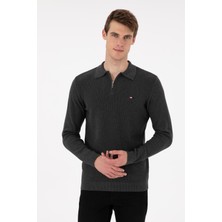 U.S. Polo Assn. Erkek Regular Fit Yarım Fermuarlı Antrasit Melanj Basic Kazak 50298266-VR081