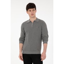 U.S. Polo Assn. Erkek Regular Fit Yarım Fermuarlı Gri Melanj Basic Kazak 50298266-VR086