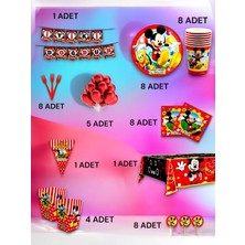 VibeHome 8 Kişilik Mickey Mouse Temalı Ultra Lü x  Set - Doğum Günü Parti ve Eğlenceli Etkinlikler