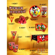 VibeHome 8 Kişilik Mickey Mouse Temalı Ultra Lü x  Set - Doğum Günü Parti ve Eğlenceli Etkinlikler