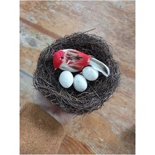 Lolipop Hobi Kuş Yuvası Kırmızı Kuş 3 Yumurta 15 cm Yapay Kuş