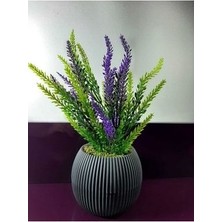 Saksıda Yapay Çiçek Mor , Yeşil Lavanta Demeti Taş Yosunlu Mini Saksı Aranjman 25 cm