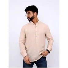 Erkek Yarım Düğmeli Gömlek Yaka Tunik-Pudra HMD0007