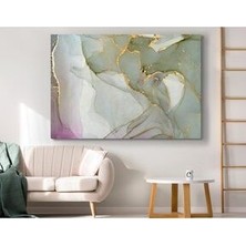 Soyut Yeşil Pembe Renkli Gold Rengi Detaylı Abstract Kanvas Tablo 50X70 cm