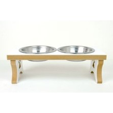 Ahşap Çelik Kaseli Kedi- Köpek Mama ve Su Kabı STANTI-2*350 Ml.