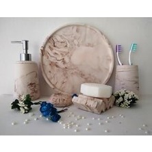 Marble Bej Serisi Banyo Seti, Sıvı Sabunluk Diş Fırçalığı Beton Aksesuar Takımı